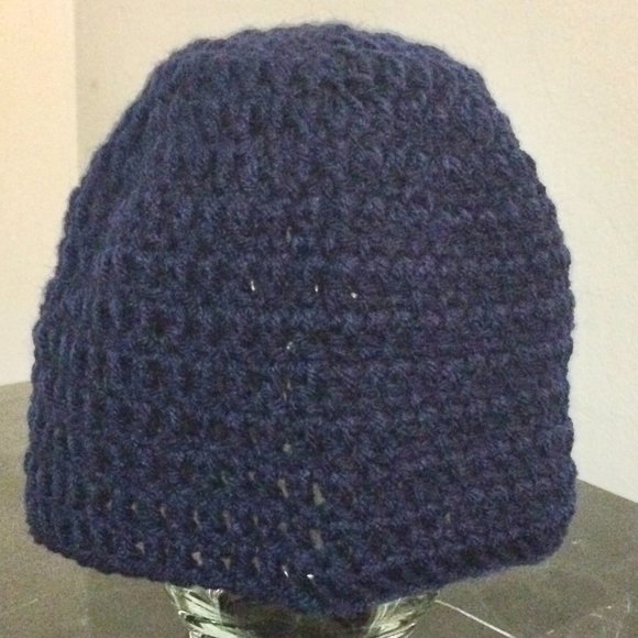 Brand New Handmade Crochet Simple Blue Fitted Beanie Hat Adult Size - Picture 2 of 4